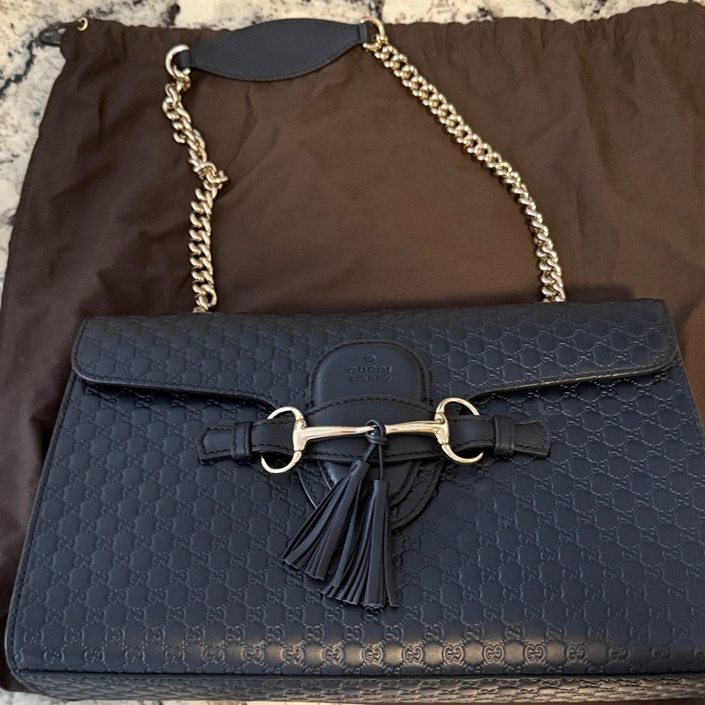 Gucci Black Embossed Leather Shoulder Bag